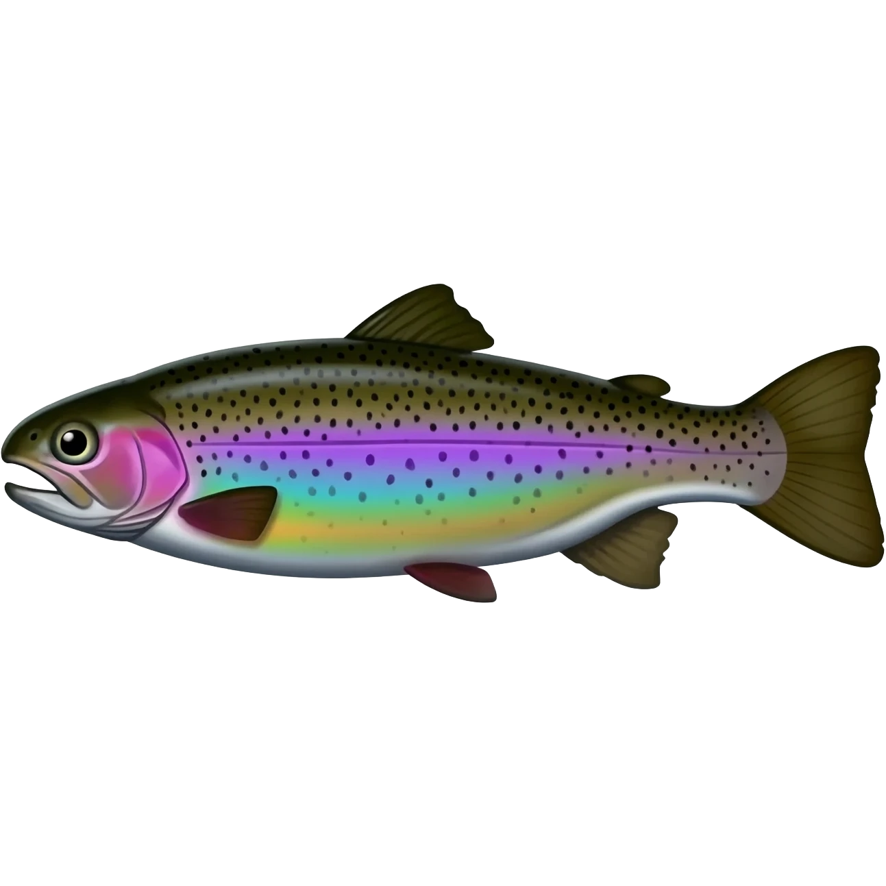 realistic rainbow trout fish bright saturated purple blue green yellow white with scales and black speckles emoji