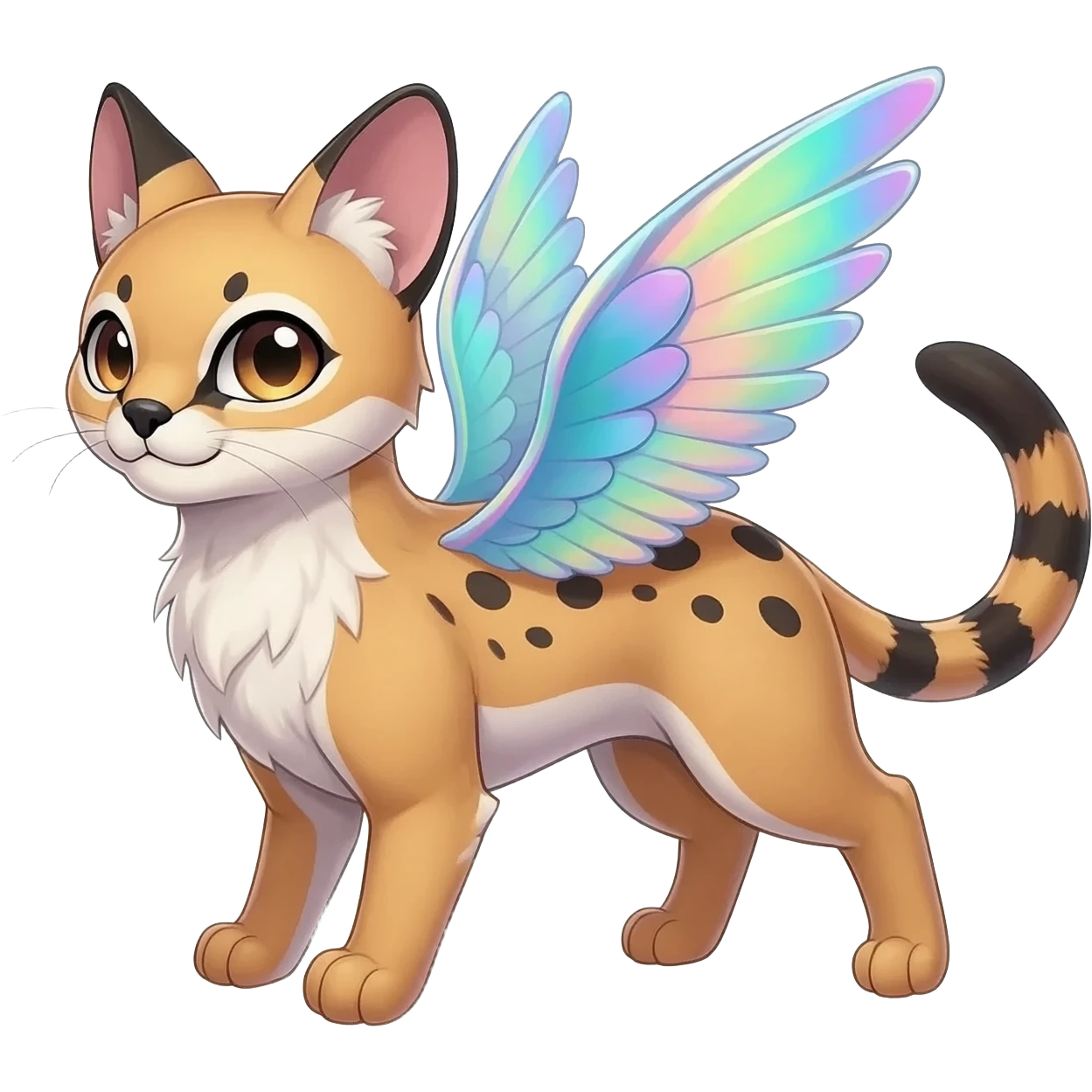 Big-eared big-eyed cute realistic animalistic feral digitigrade 4-legged anime-styled Meloetta-Trico-Vernid-Sergal-Serval-hybrid-fusion-creature-animal, full body emoji