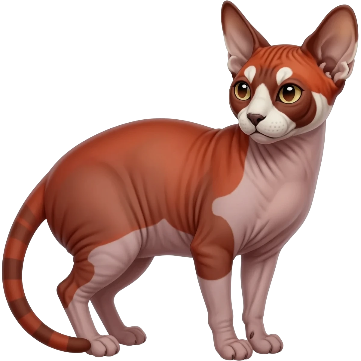 Caracal-Lykoi-Sphynx-Red-Panda-fusion-hybrid-animal-creature, full body emoji