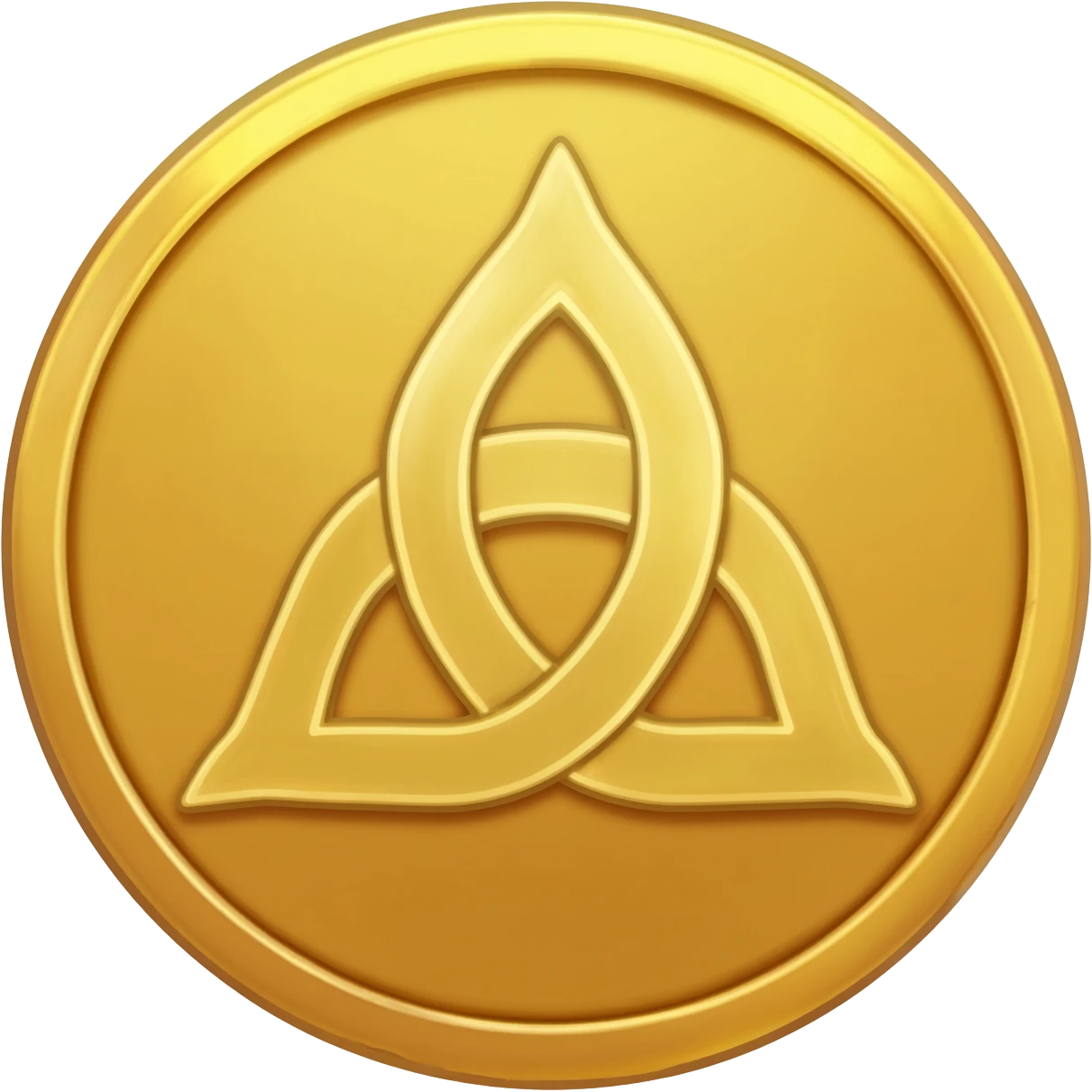 a Mora coin from Genshin Impact; Gold coin with a triquetra and an overlapping triangle on it emoji