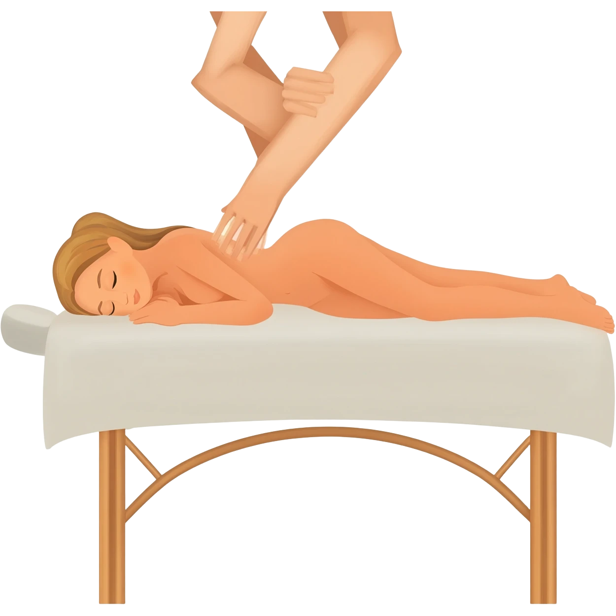 Blonde girl sleeping nude on massage table while hands massage her. emoji