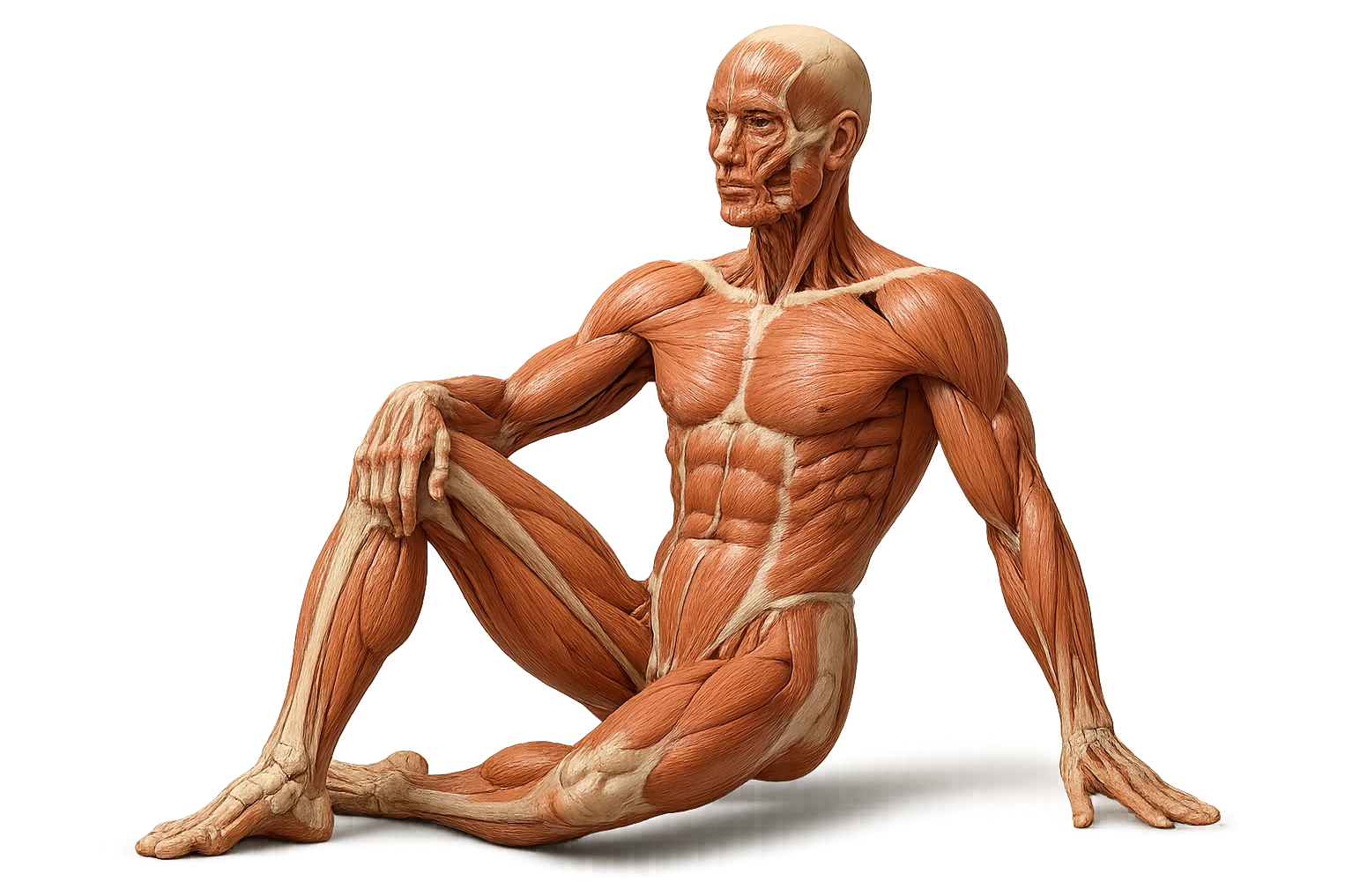 CORPO UMANO ANATOMICO REALISTICO CHE SVOLGE UN ESERCIZIO DI MOBILITà ALLE ANCHE, iperrealistico 4k emoji