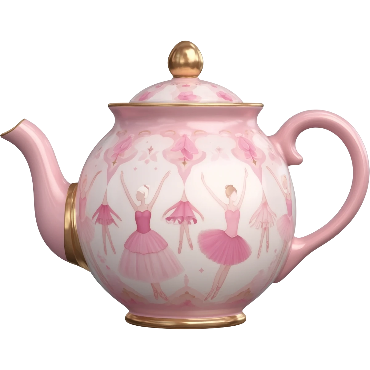 A breathtakingly beautiful highly detailed vintage Tea pot with a balletcore aesthetic pattern in shades of balletcore such as pale, soft pink, blush, rose gold. Pattern to be very feminine looking, 8k, 600 dpi. No emoji icons no emoji faces no human figures  emoji