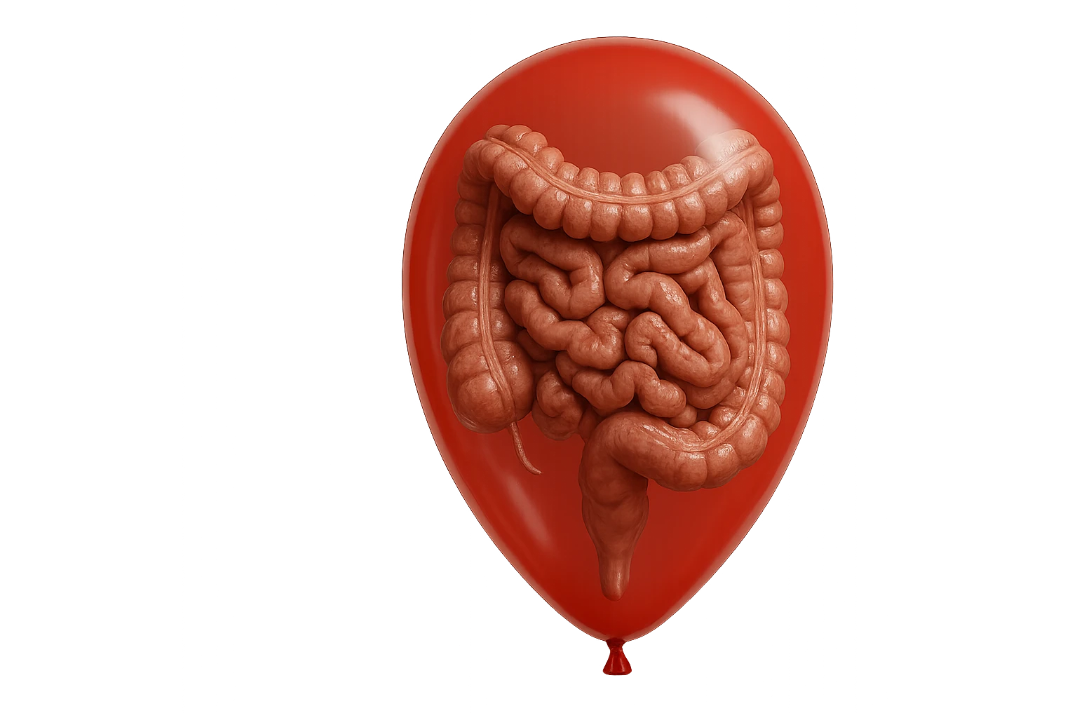 intestino umano anatomico chiuso in un palloncino rosso, iperrealistico 4k emoji