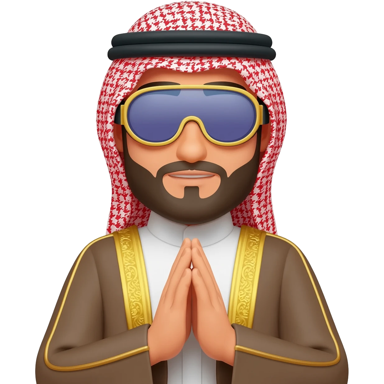Sheikh in goggles making dua emoji