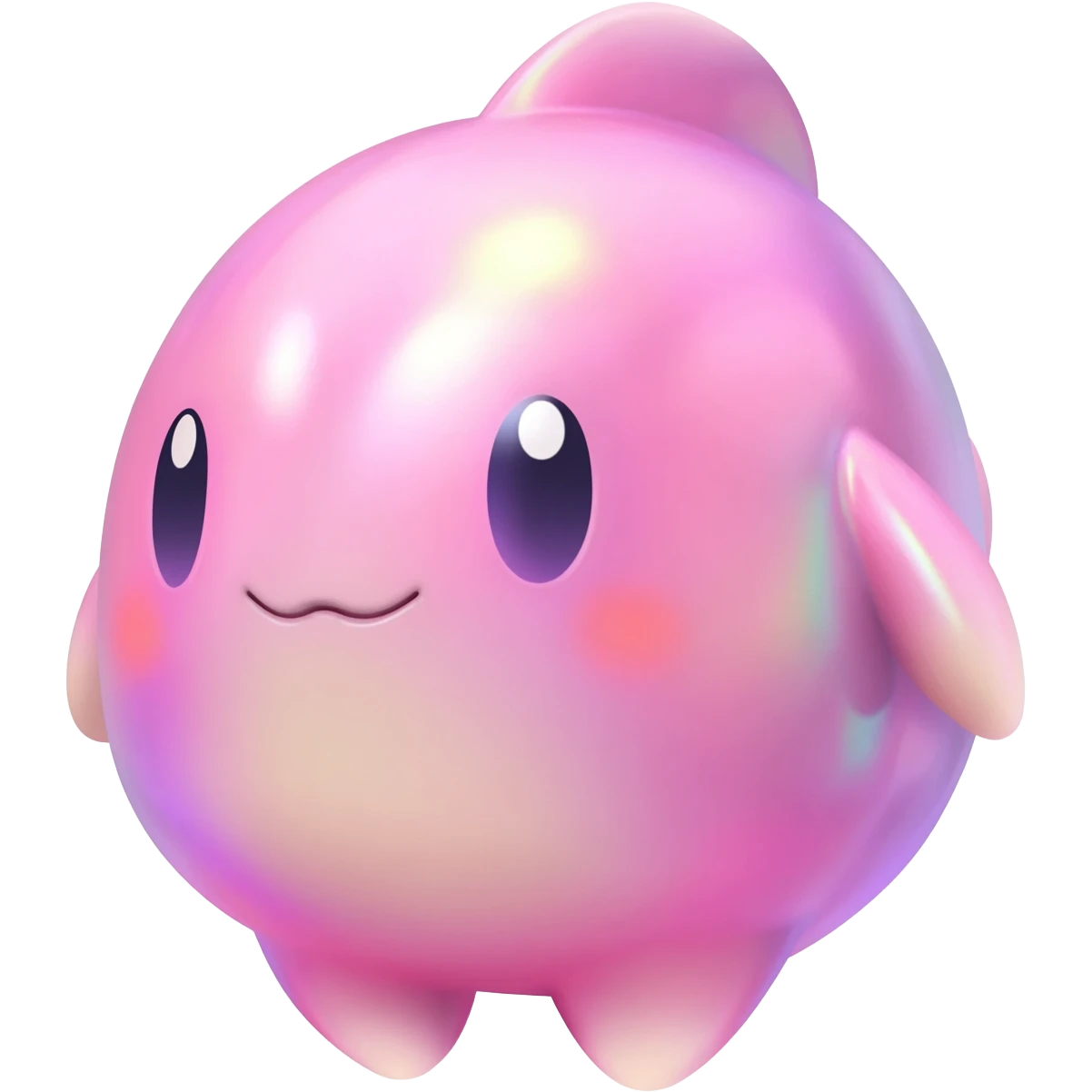 Iridescent Bubblegum-Pink Gloss-Coated Smooth Cute Aquatic Popplio-Sylveon hybrid creature (full body) emoji