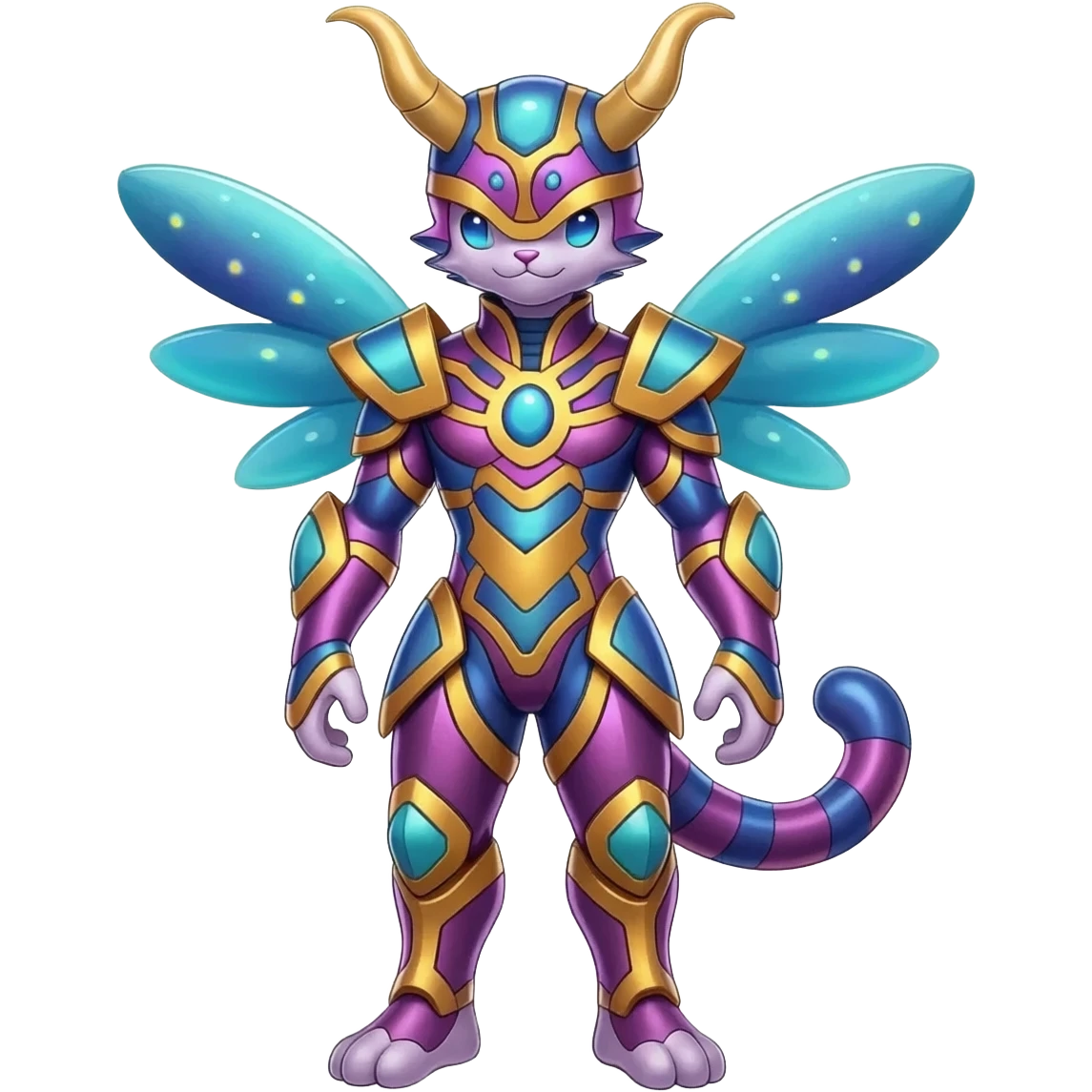 Shiny Horned Antenna’d Colorful Futuristic Ornate Oriental Painted Asian Fae-Vernid-Trico-Meloetta-Latias-Koraidon-Peppercat-Protogen-Pokémon-Digimon-Fakémon-fusion-hybrid-creature emoji