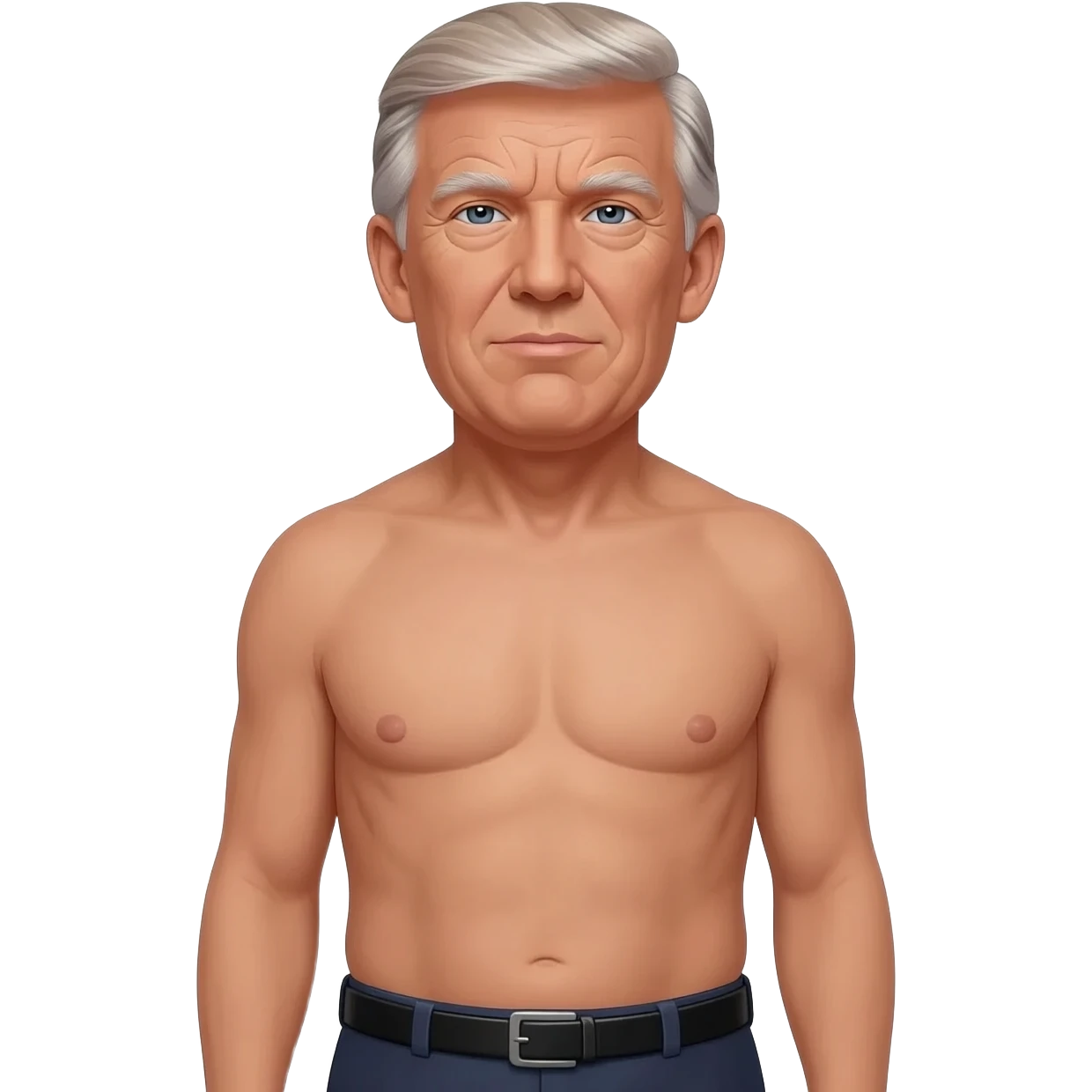 RFK Junior, trumps health secretary a Grey haired old man with the voice of a broken robot with a wrinkly face that's "in shape" in a realistic photo style, full body, shirtless, full body emoji