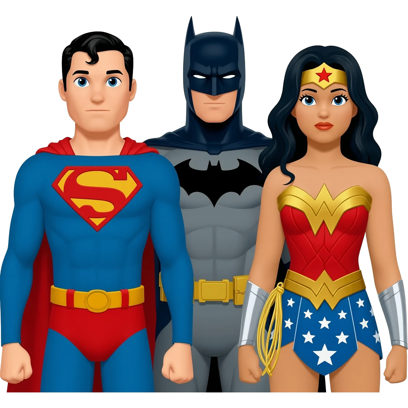 costumed characters including Superman, Batman, and Wonder Woman emoji
