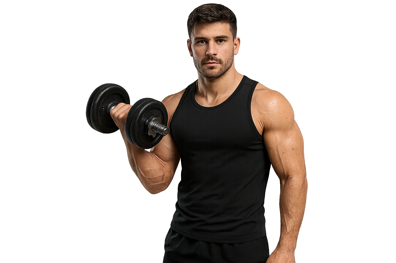 uomo fitness con manubrio da palestra in mano, iperrealistico 4k emoji