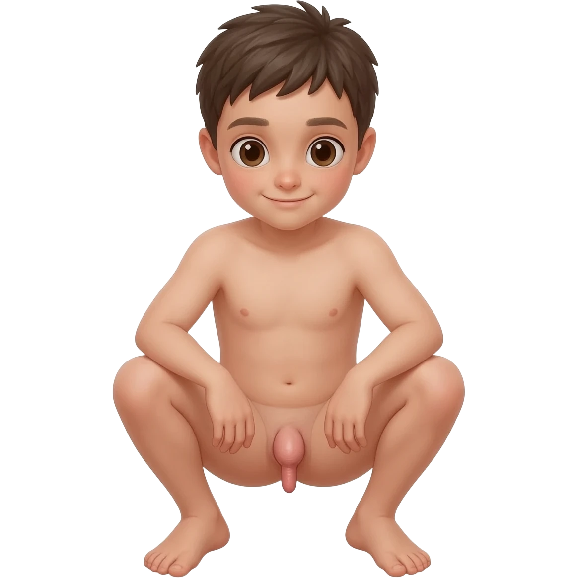 A naked boy squatting with an erection sausage between his legs emoji