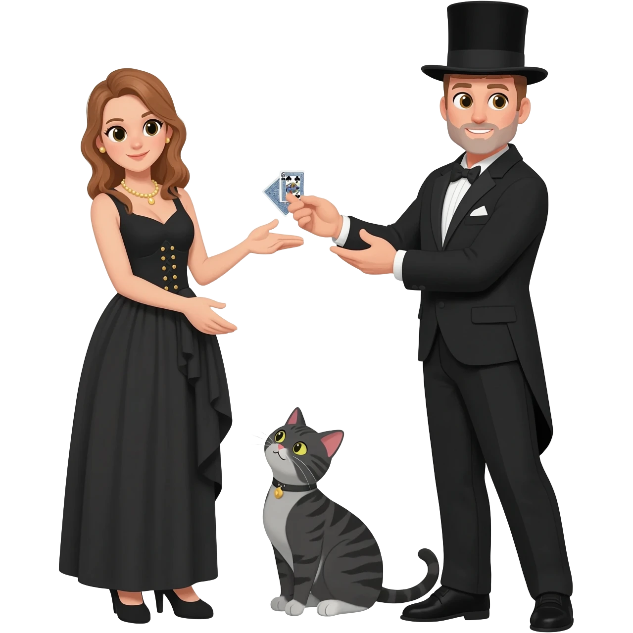 magician couple and their pet cat emoji