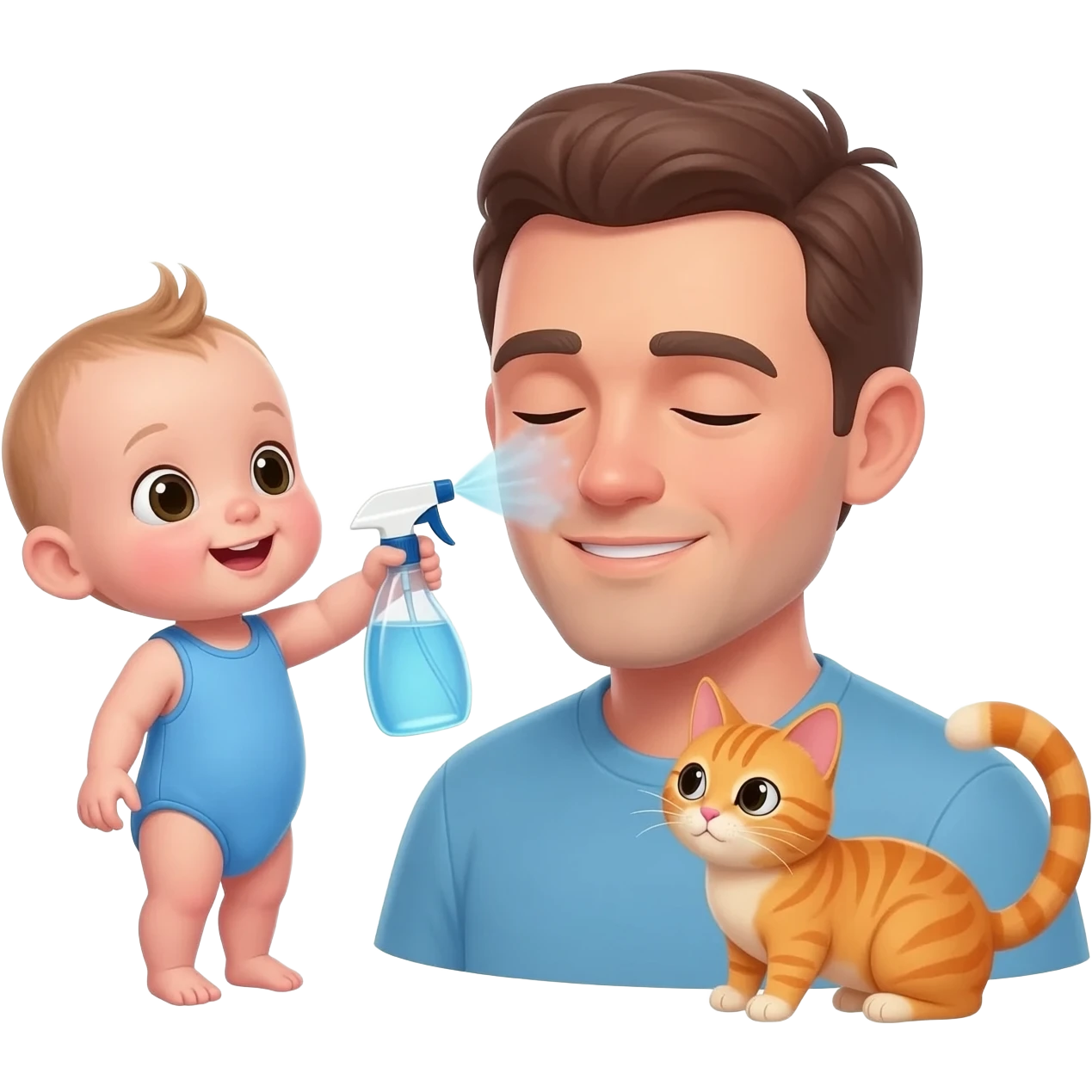 אתה יכול ליצור לי תינוק מפליץ נוד לתוך הפנים של בנאדם והחתול מסתכל emoji