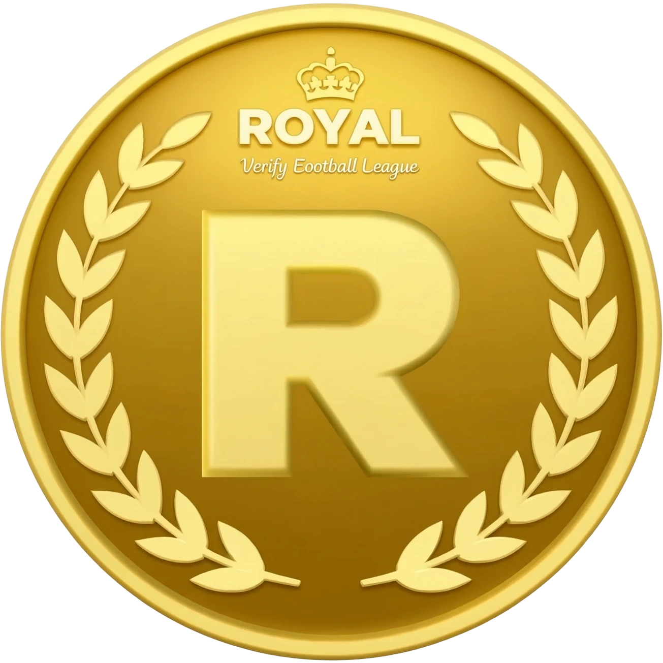 gold coin with "R with crown and  ROYAL Verify Efootball League"    level in center and minimal laurel emoji