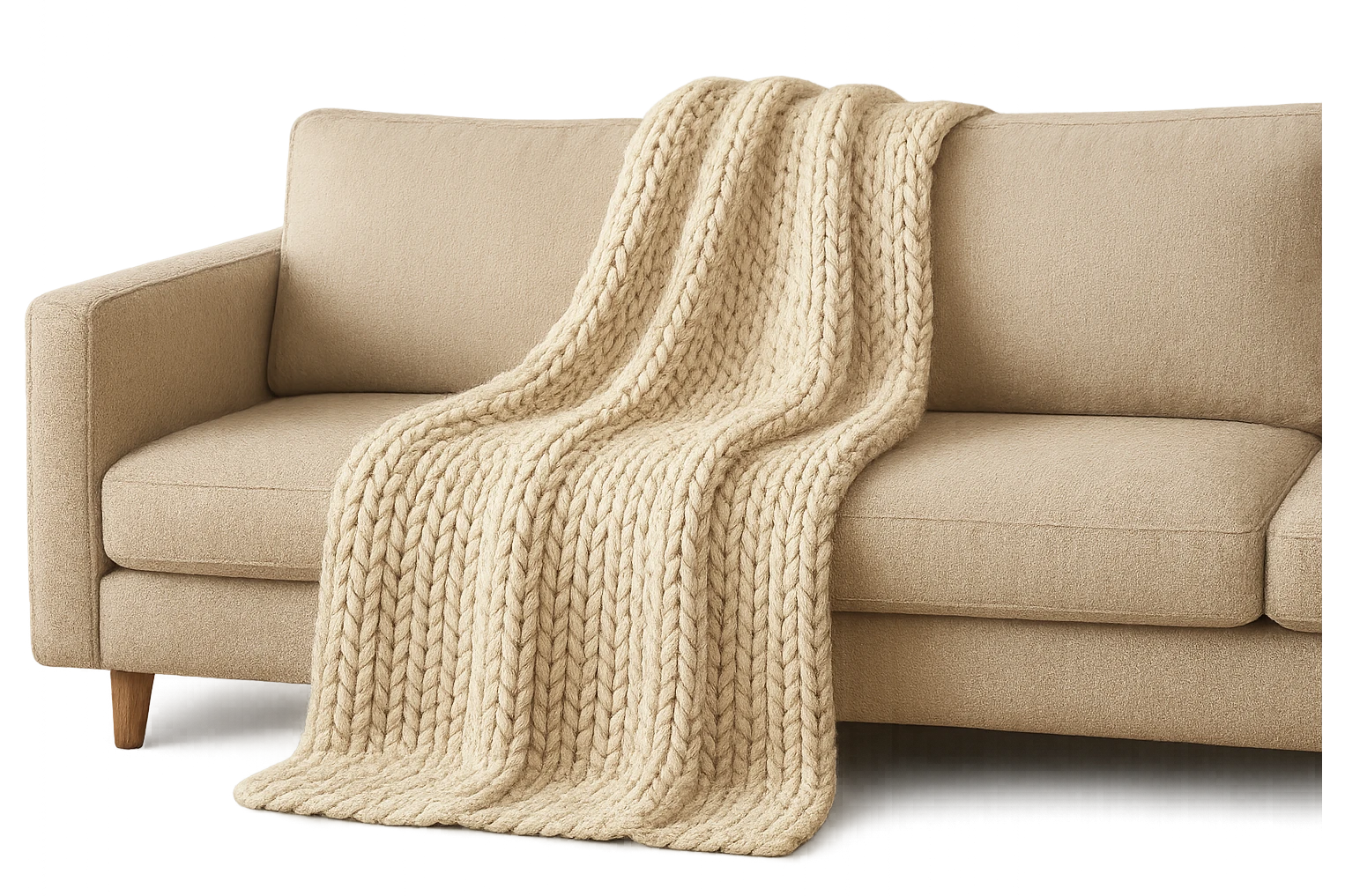 cozy knit blanket draped over a sofa, soft and inviting emoji