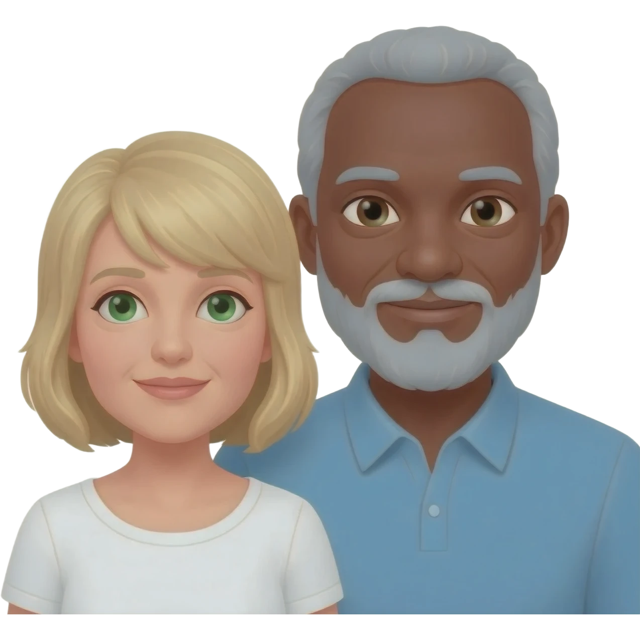 Older couple Black man greybeard and white woman with green eyes and blonde hair emoji