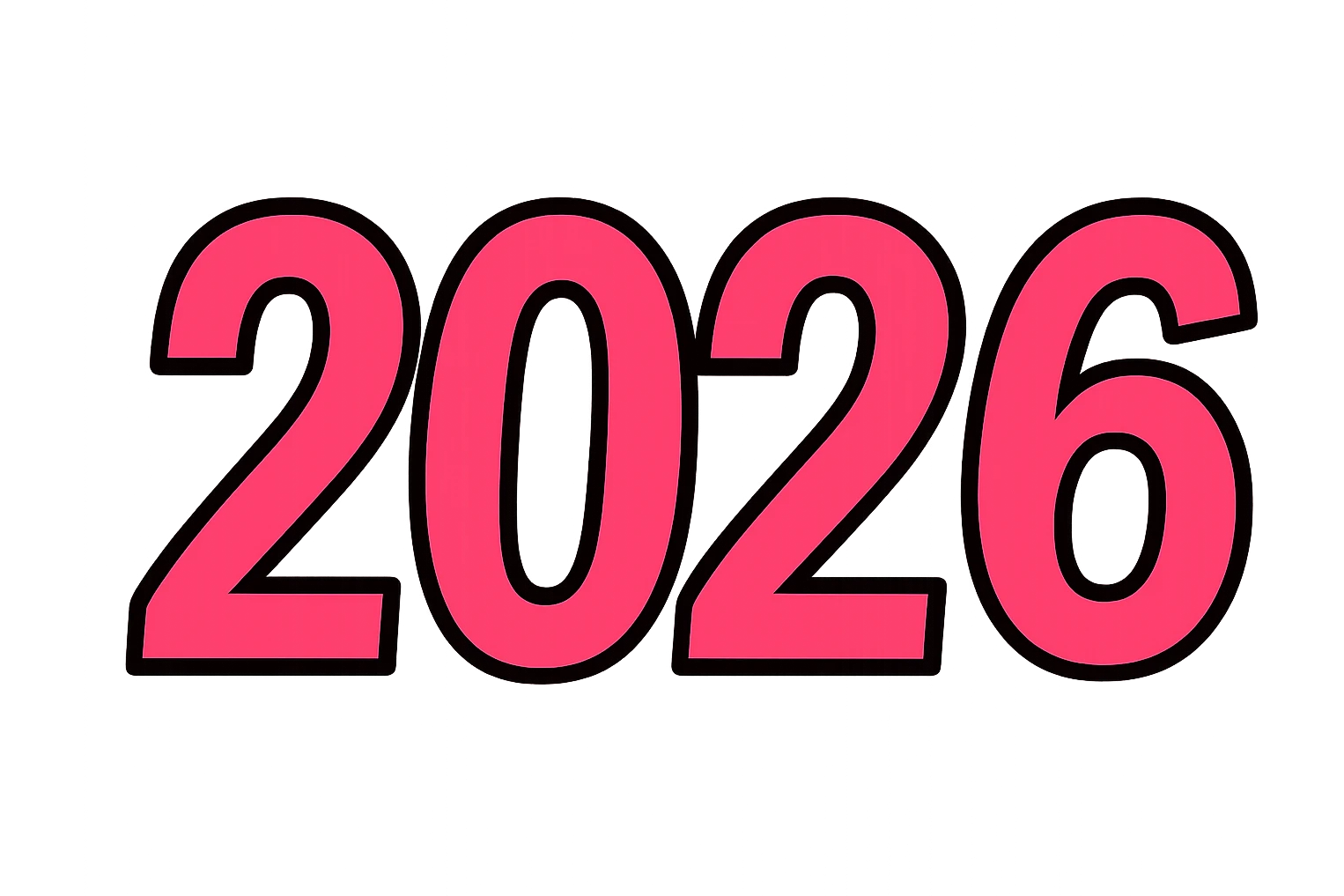 2026 year black and pink text, remove background emoji