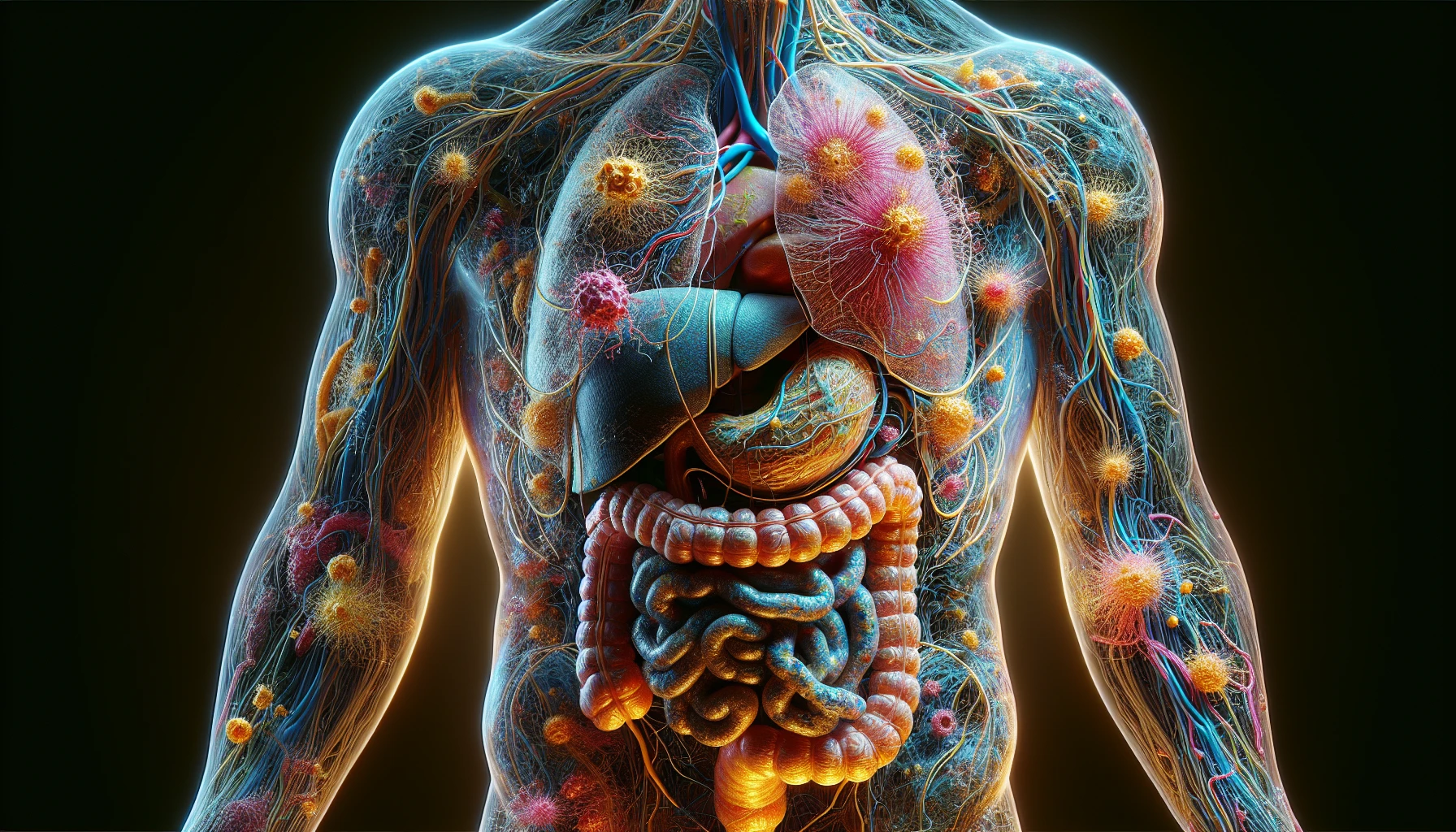 corpo umano anatomico che accumula tossine e malattie nel corpo , iperrealistico 4k emoji