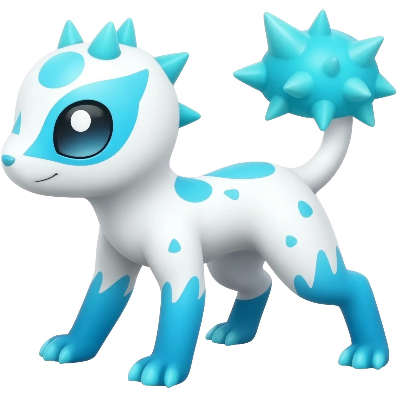 Rare realistic exotic edgy white and neon-blue epic pretty beautiful handsome gorgeous aesthetic colorful vibrant Vernid-Trico-species-Fakemon-creature by LiLaiRa, 4 legs, 1 tail, random markings, (full body) spikes on tail and back emoji