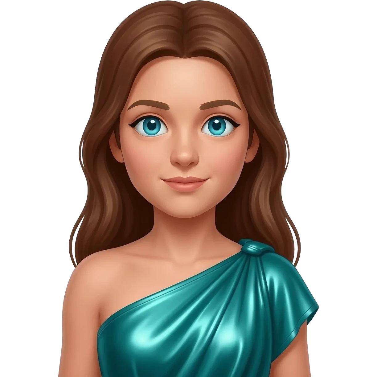 Juno from Roman Mythology with cyan-blue eyes, long brown hair, teal metallic peplos emoji