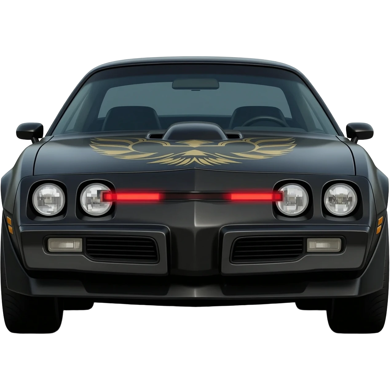 KITT the black Trans Am from the Knight Rider TV show with the scanner bar of red lights on the front of the hood in-between the headlights emoji