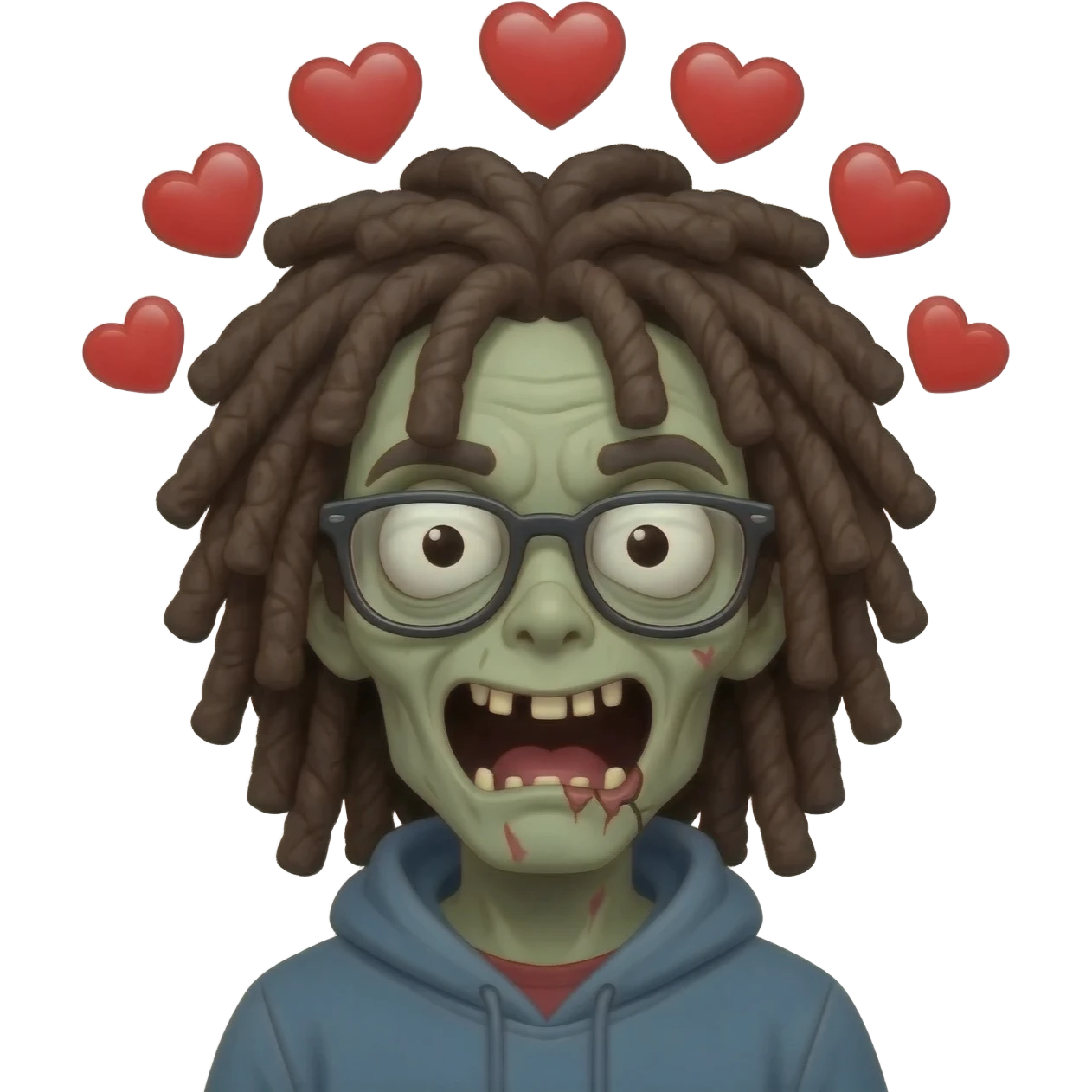 dreadhead zombie emoji glasses emoji hearts around head white emoji