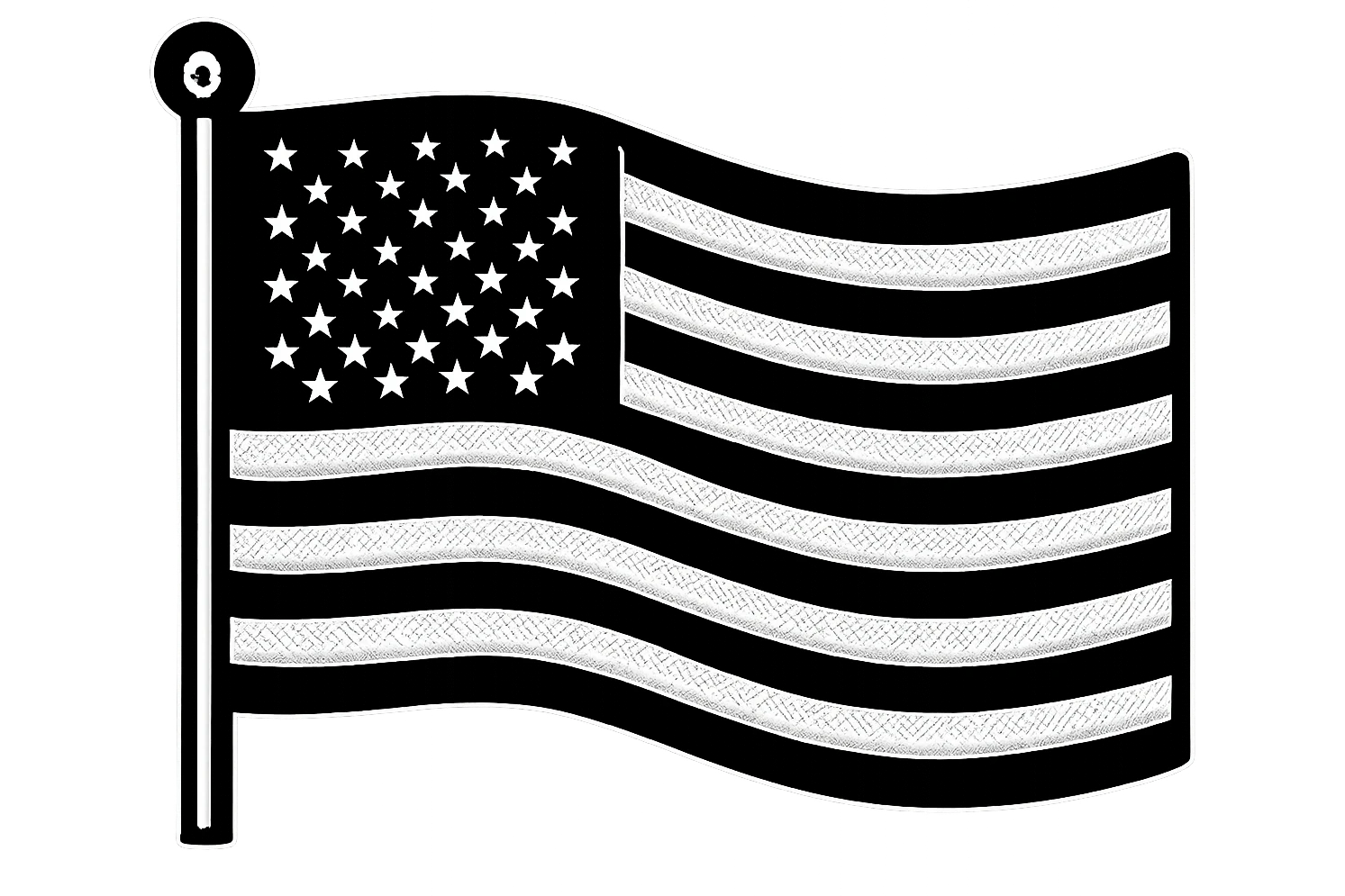 Rotate the black and white American flag 90 degrees so it is horizontal, keep the style and background transparent. emoji