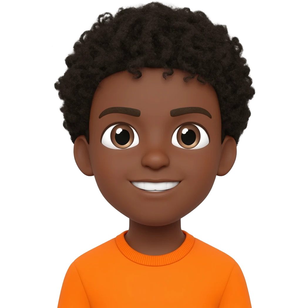 black boy curly hair orange shirt talk bubble emoji