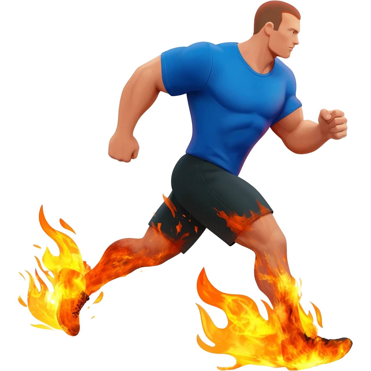MAN RUNNING ON FIRE WITH BLUE SHIRT emoji