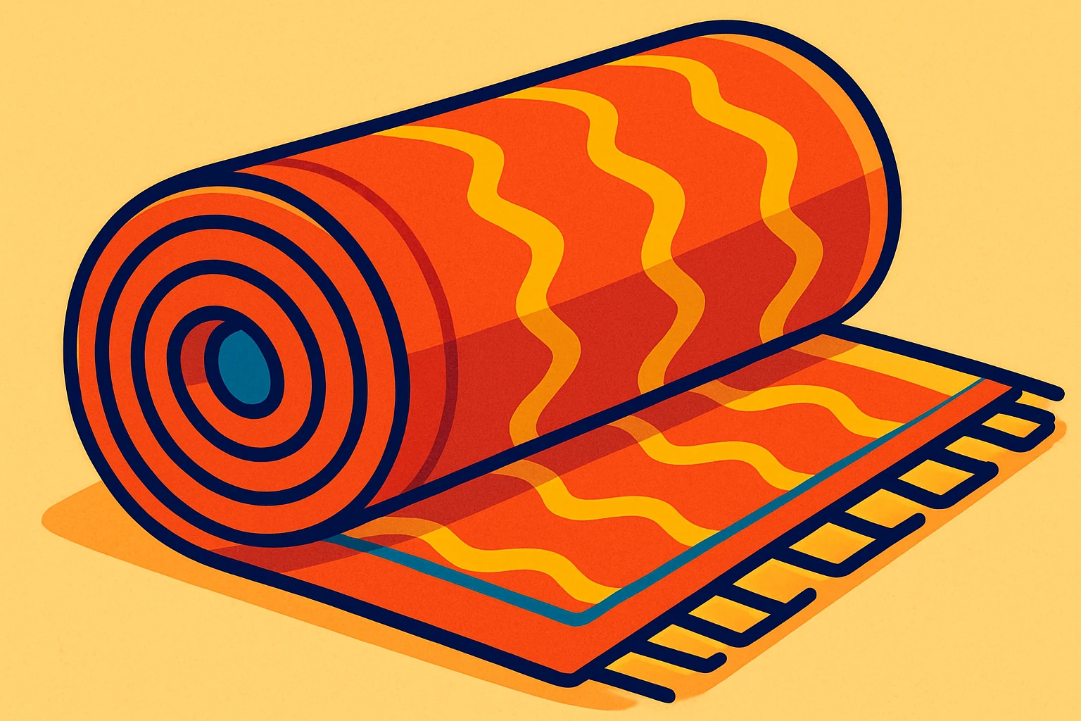 rolled up carpet, colorful and cartoonish emoji