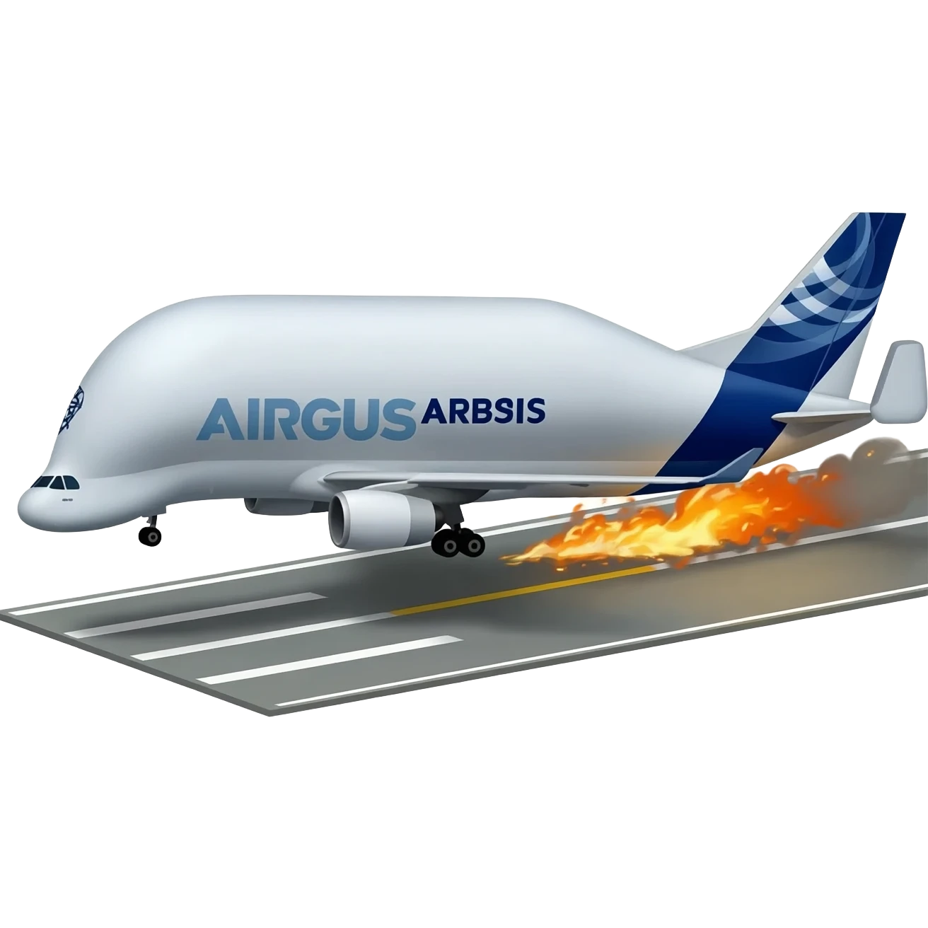 Piste inen bir Airbus beluga motoru yanıyor ve kayıyor emoji
