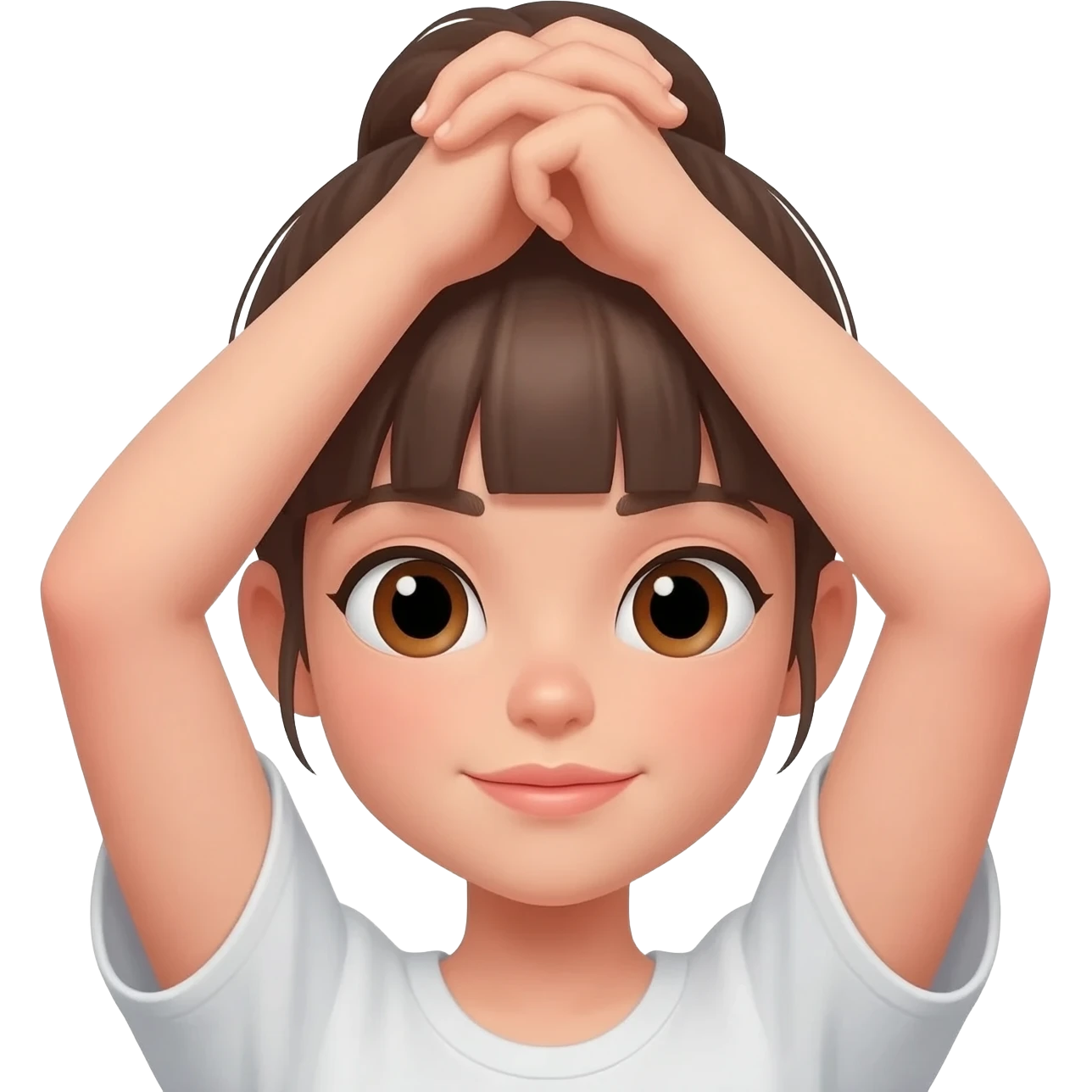 Hands crossed above girl head emoji