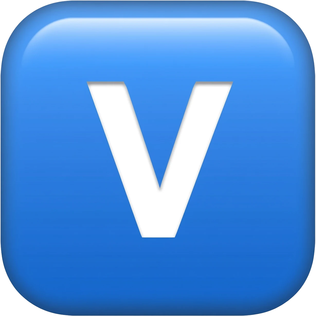 "3D premium,3D rounded-square icon in strong BLEU with a beveled edge, bold serif white letter 'V'centered, strong specular highlights, inner glow, 1024x1024, png" emoji