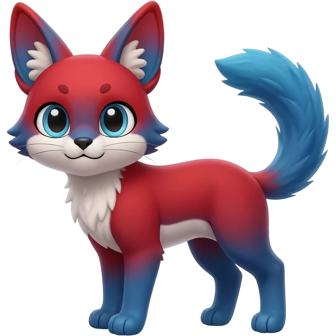 Exotic-colored red-bluish-Gradiented Big-eared big-eyed cute realistic animalistic feral digitigrade 4-legged anime-styled Meloetta-Furret-Sergal-Serval-hybrid-fusion-creature-animal, full body emoji