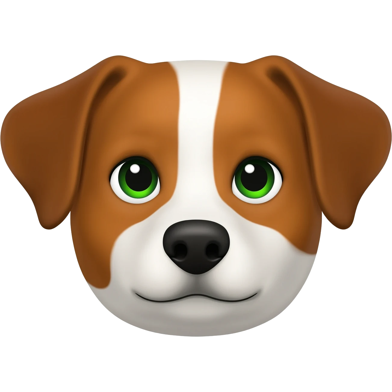 Crea un emoji de un perrito marrón con blanco con las orejas puntiagudas pero caídas y de ojos verdes emoji
