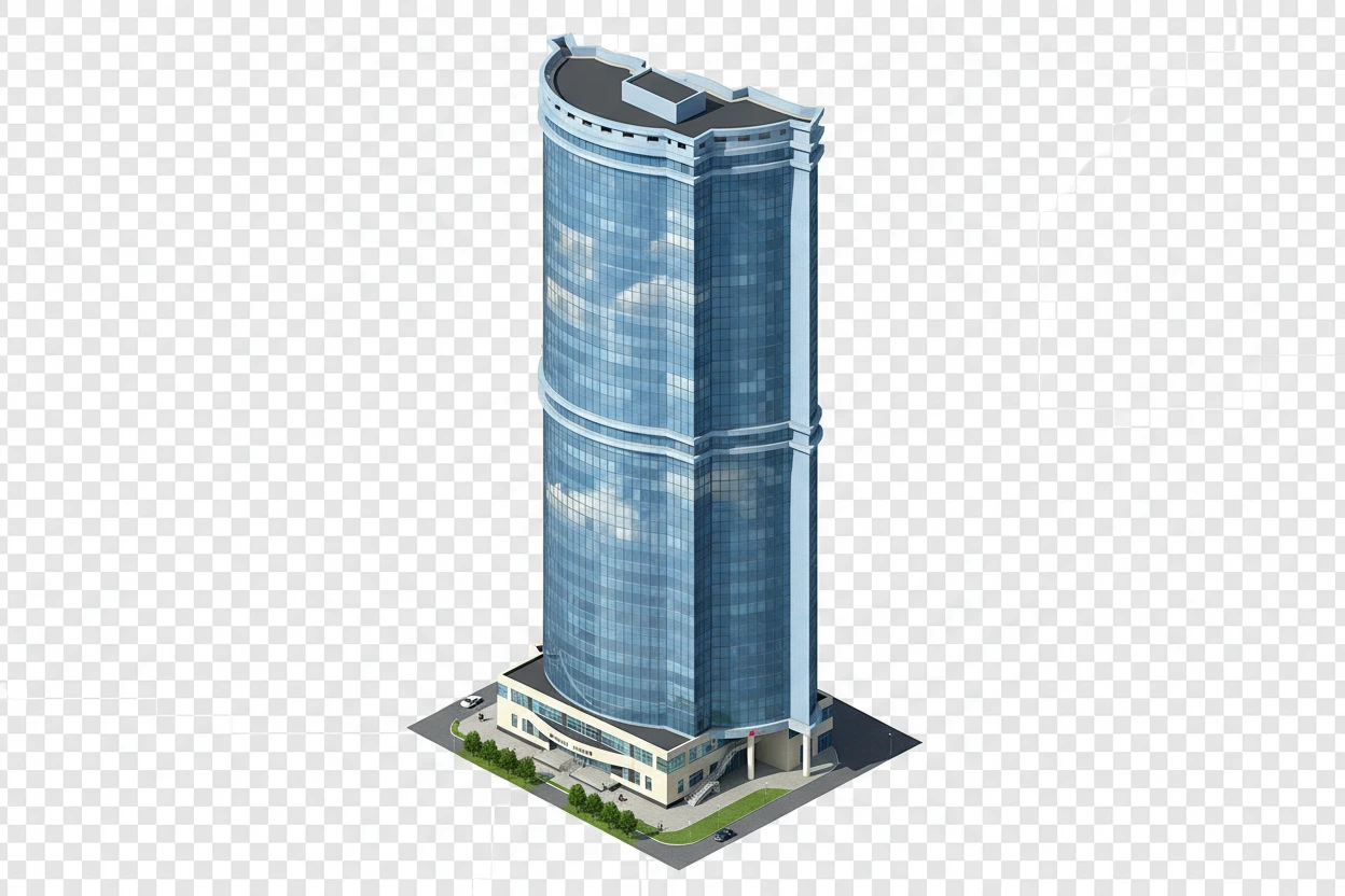 Изометричная, яркая, детализированная, объемная и фотореалистичная отдельная иллюстрация башни «Лазурные Небеса» в Казани. Чёткие контуры, не размазанные линии, высокое качество, прозрачный фон, не обрезать края картинки emoji