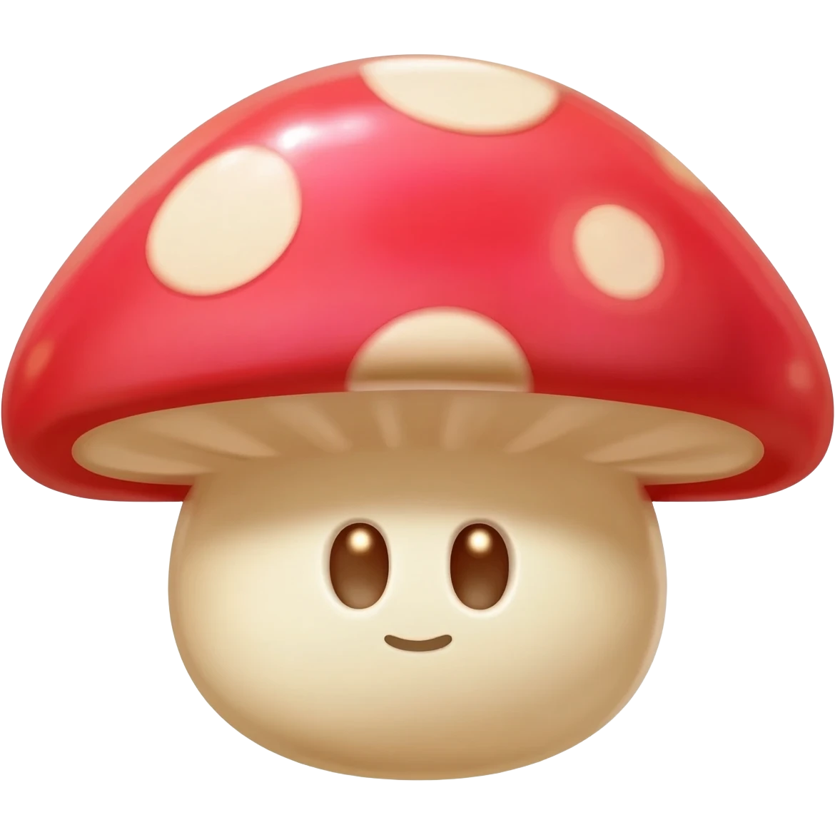 Happy mushroom with sparkly eyes, in a kawaii style with a shiny cap emoji