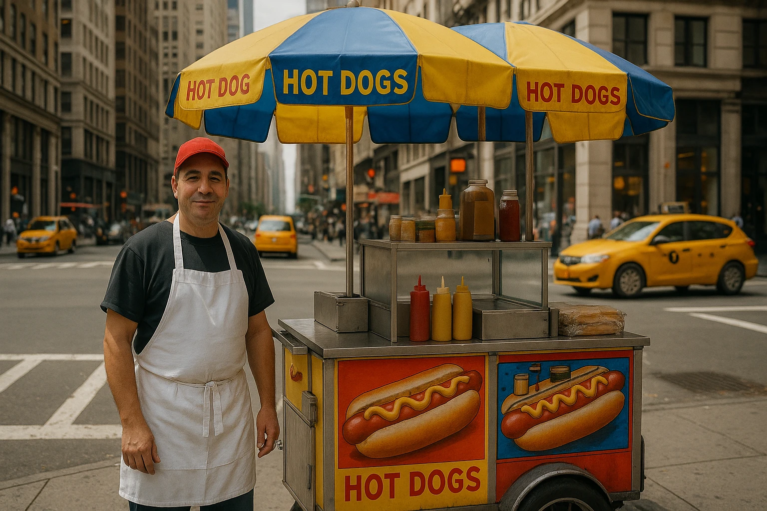 hotdog seller in New York with cart emoji