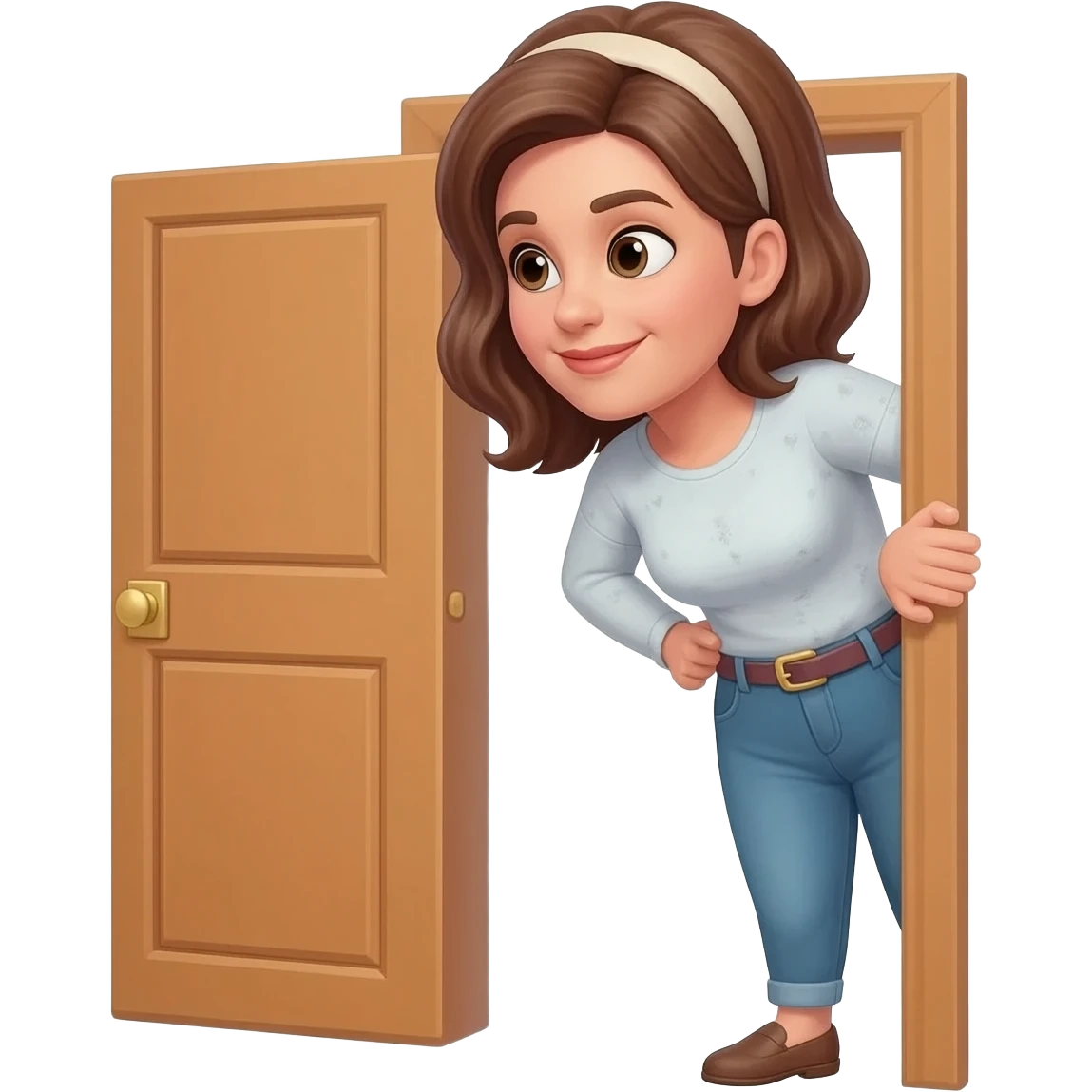 a female voyeur peeps behind the door of the house emoji