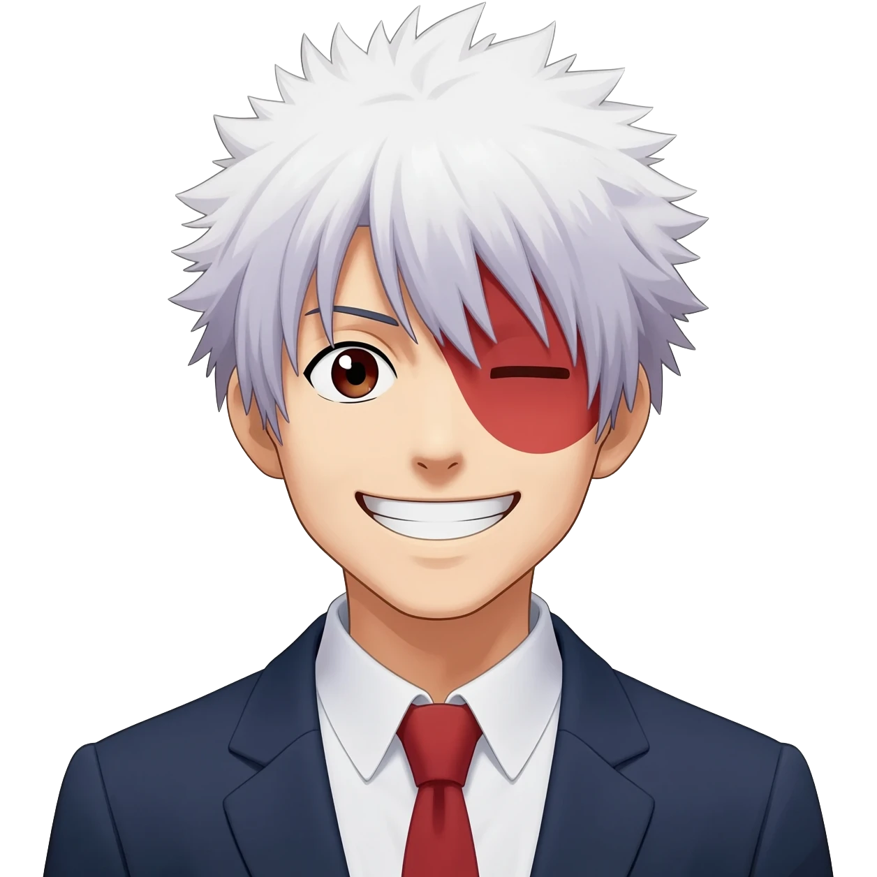generate a black and white Kaneki Ken happy smail with a transparent background emoji