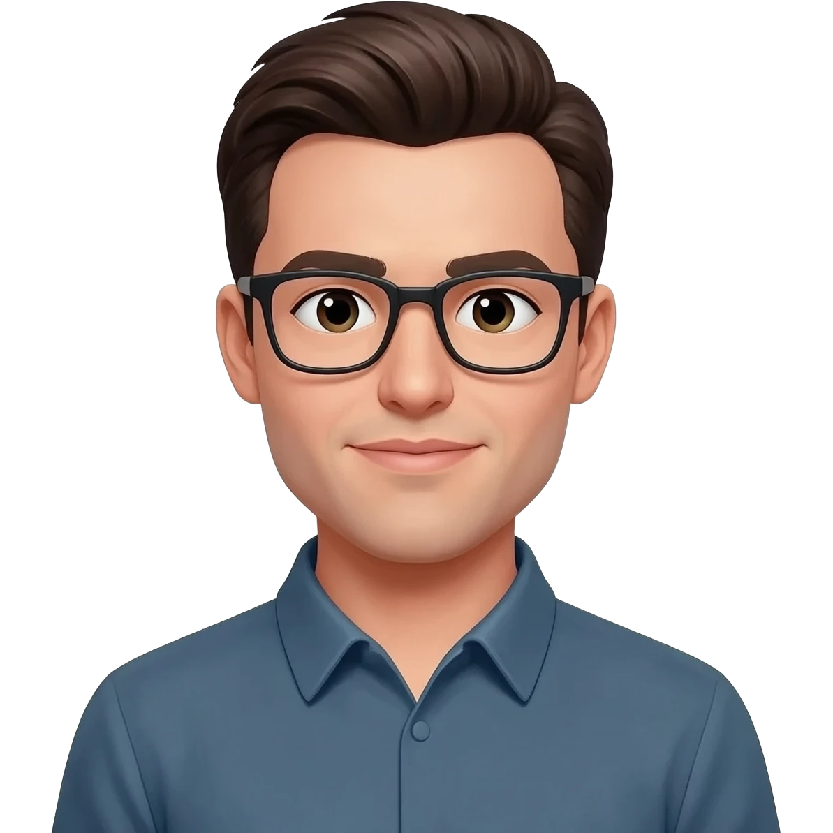 Laki laki ganteng berkacamata. Kulitnya putih, rambut depannya belah tengah emoji