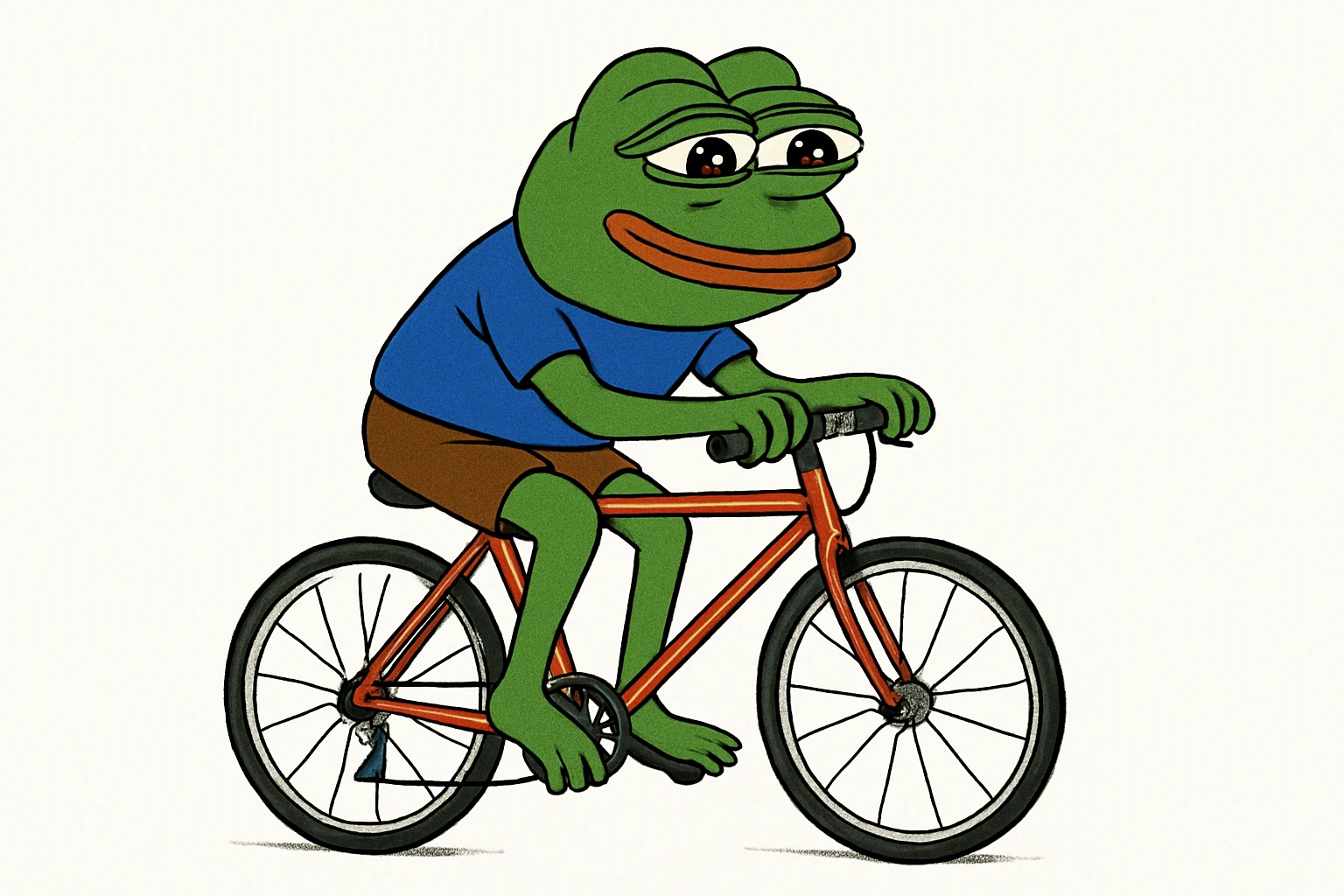create a pepe riding bike, white background emoji