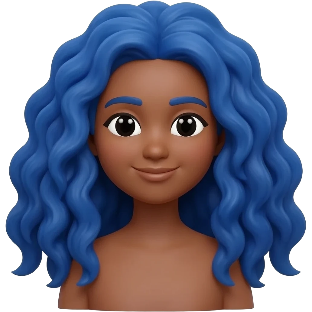 Yellow skin woman memoji with long curly blue hair emoji