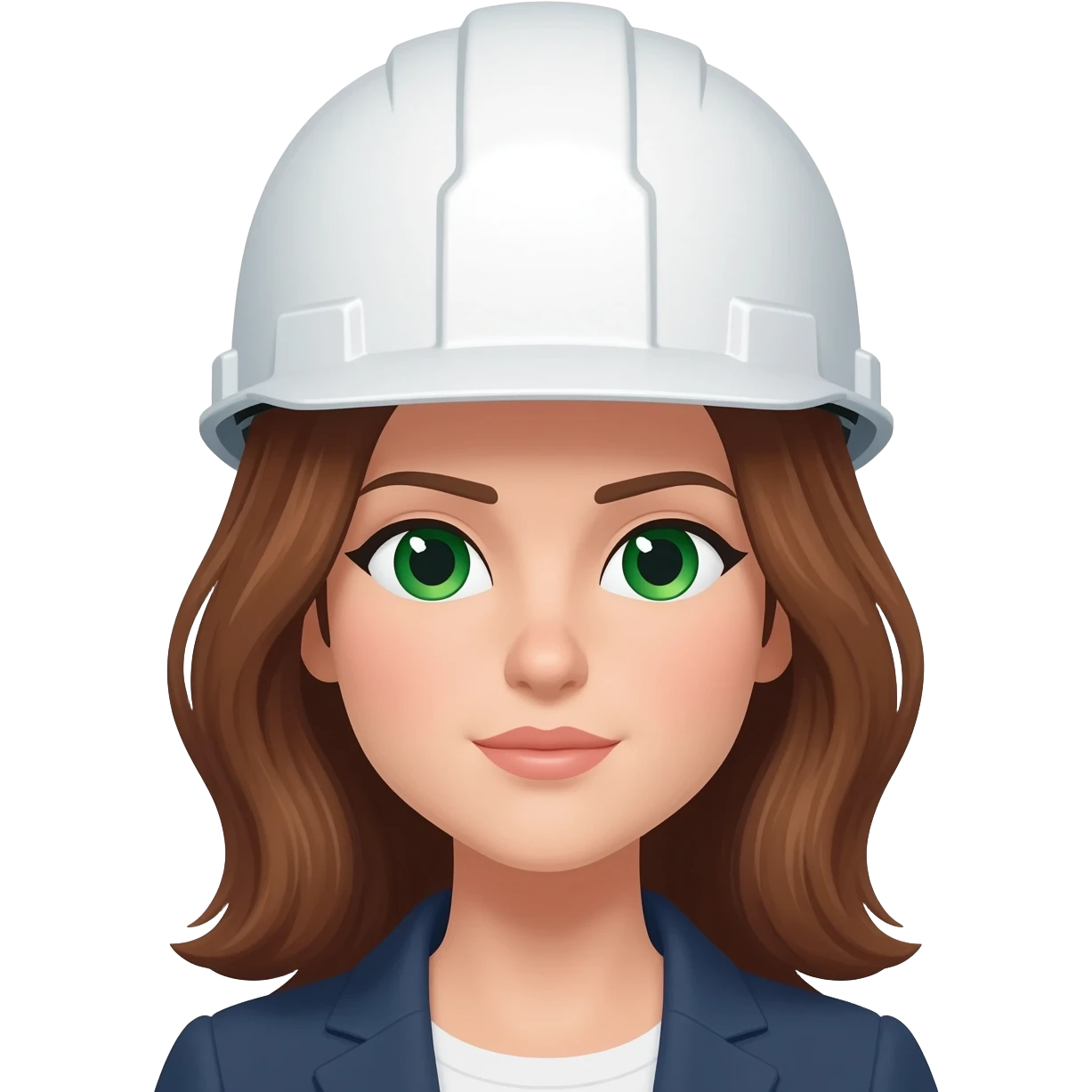Ingeniera mujer pelo marron ojos verdes piel blanca y casco blanco emoji