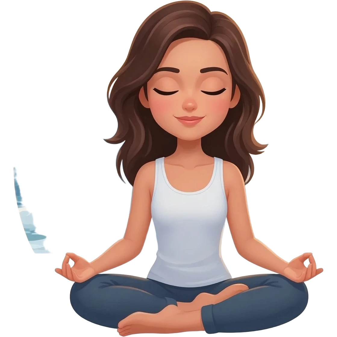 femme brune position lotus face à la mer emoji