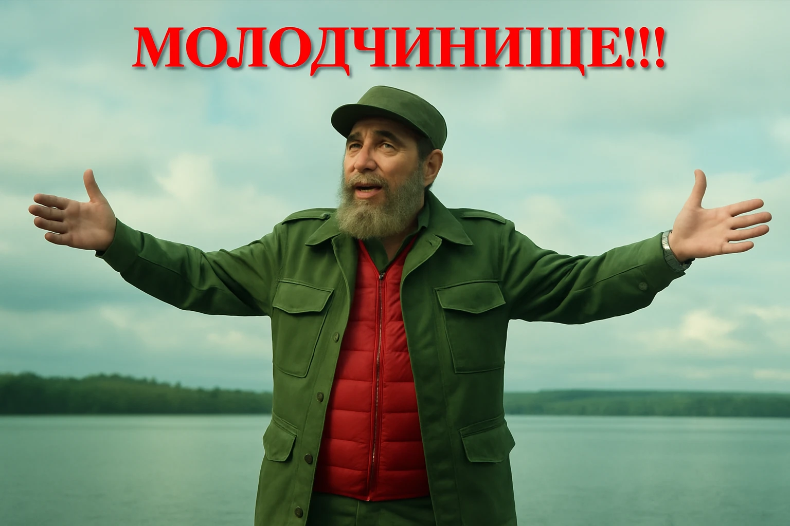 Сгенерируй мне в такой же позе и в такой же одежде фидель кастро emoji