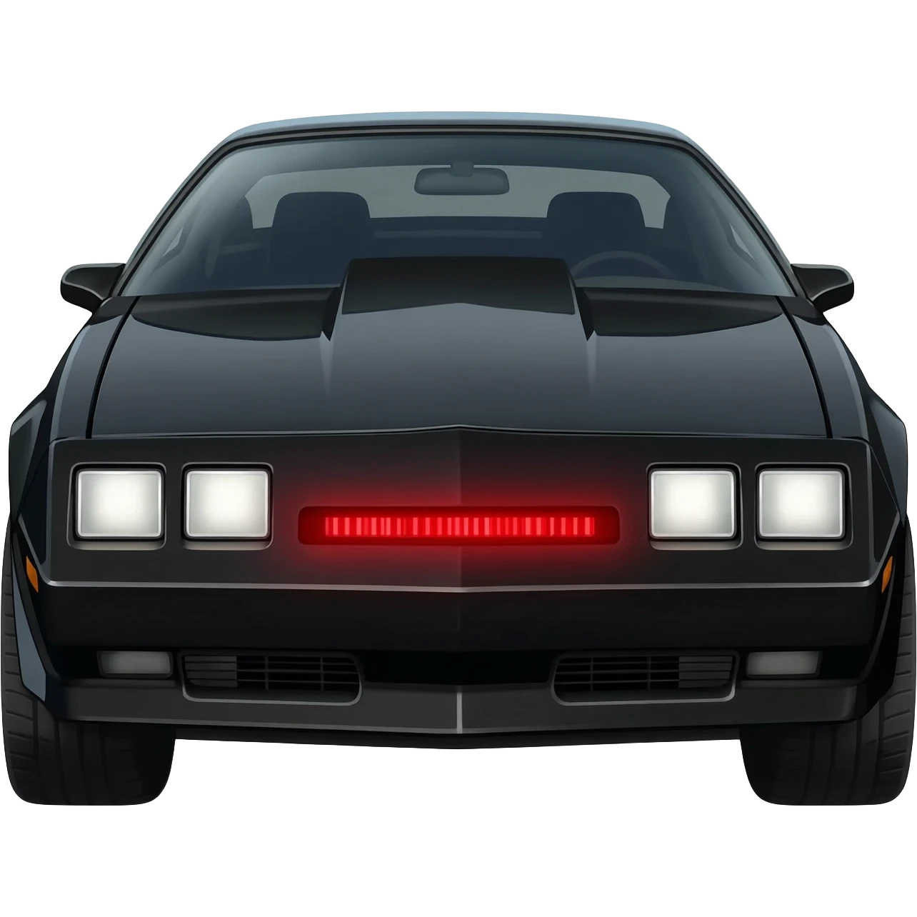 K.I.T.T. the black Trans Am from the Knight Rider TV show with a scanner bar of red lights on the front of the hood in-between the headlights emoji