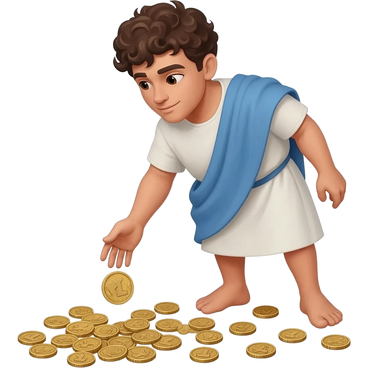  парень раскидвает раостно денгами, монетами  времена древнего иерумалима  emoji