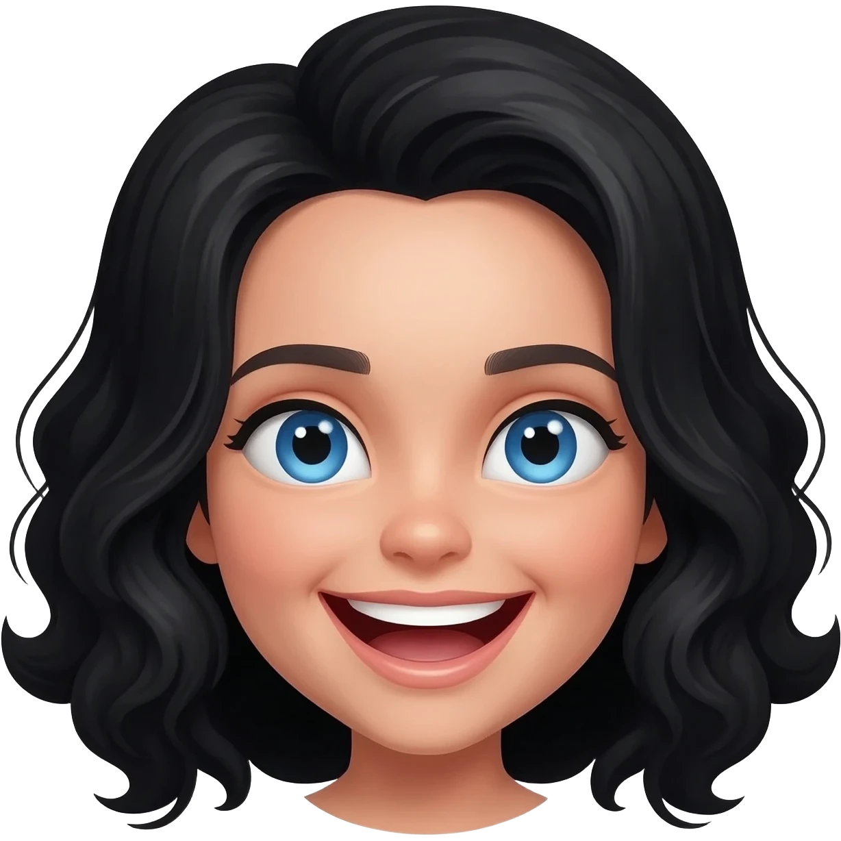 Girl with black wavy hair and she is white, she laughs emoji