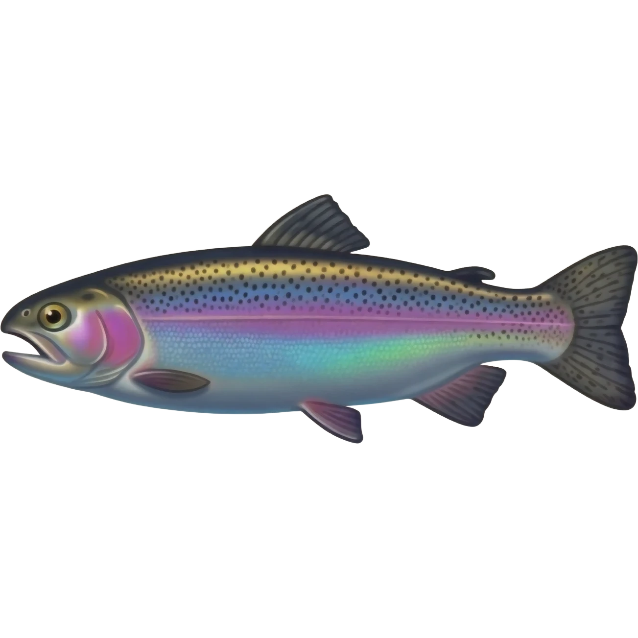 realistic rainbow trout fish bright purple blue green yellow white with black speckles emoji